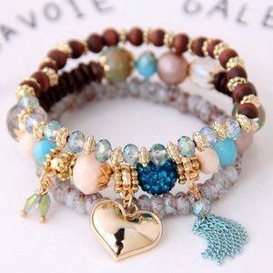 NEW Vintage Boho Stackable Bead Bracelets - Blue